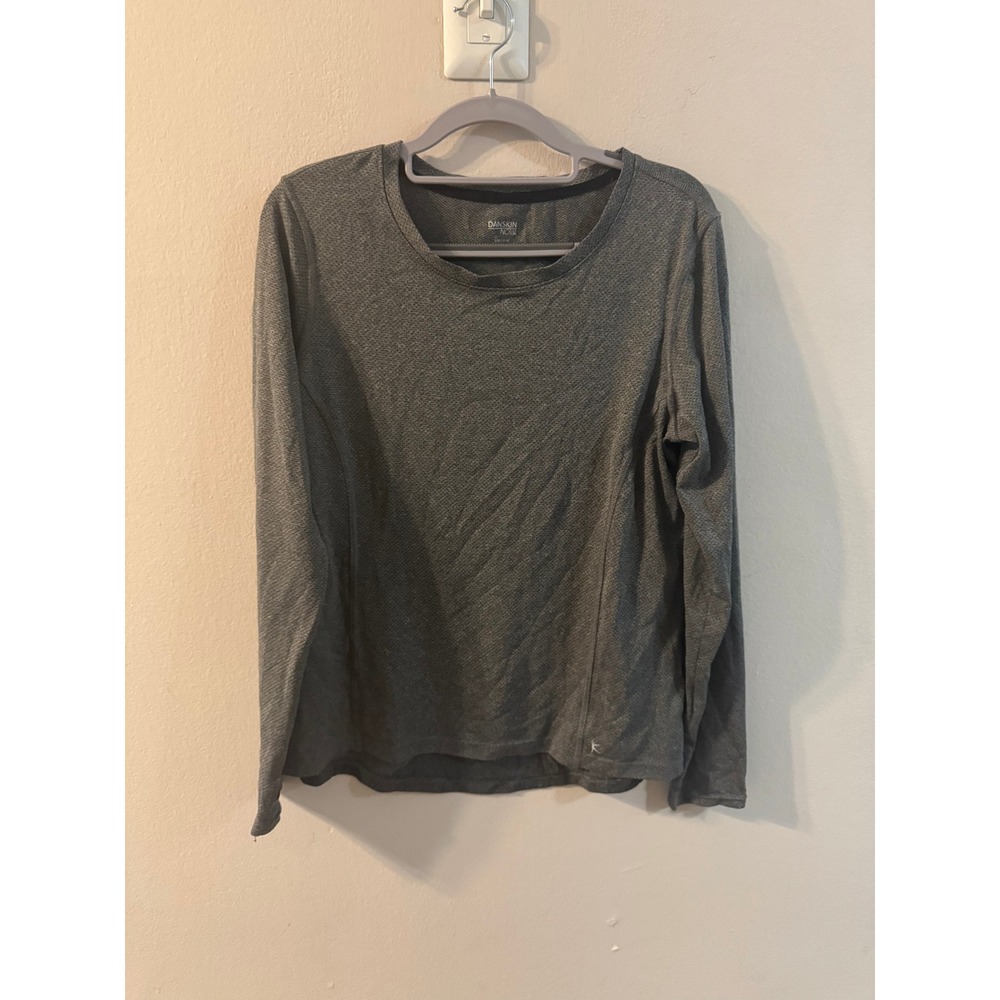 Danskin Now Womens‎ Long Sleeve Athletic Top Gray Textured Athleisure Size L